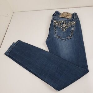 Miss Me Signature Ankle Skinny Jeans Embroidered Bling Size 26 Medium Wash